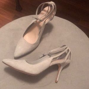 Suede ankle strap pumps